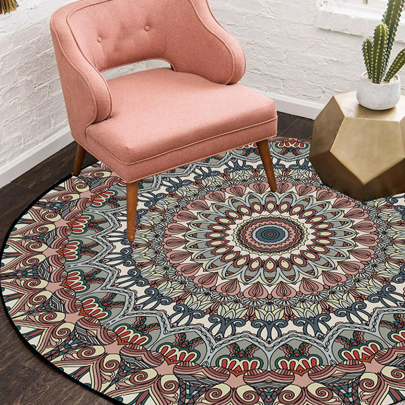 Brown Moroccan rug Polyester Floral printed rug Washable Non-slip backing rug for living room