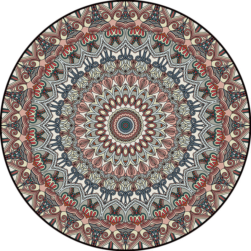 Brown Moroccan Carpet Polyester floral printed carpet washable non-slip backing rug for living room
