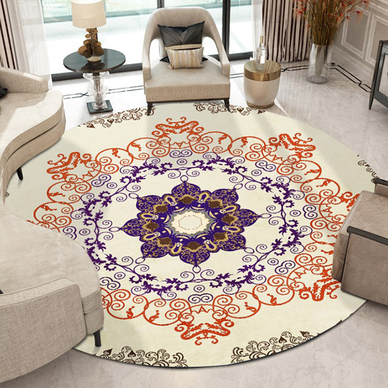 Orange Moroccan Carpet Polyester Medallion Print Carpet Washable Non-Slip Back Carpet for Living Room