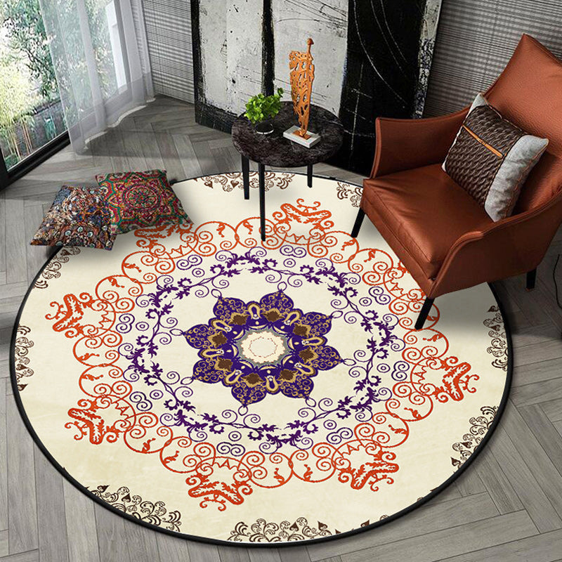 Orange Moroccan Carpet Polyester Medallion Print Carpet Washable Non-Slip Back Carpet for Living Room
