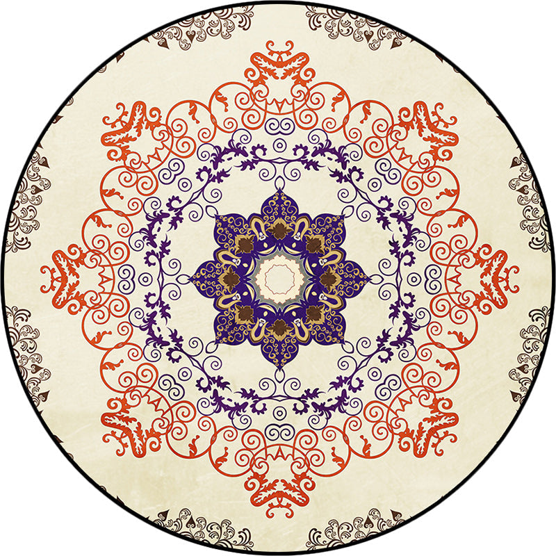 Orange Moroccan Carpet Polyester Medallion Print Carpet Washable Non-Slip Back Carpet for Living Room