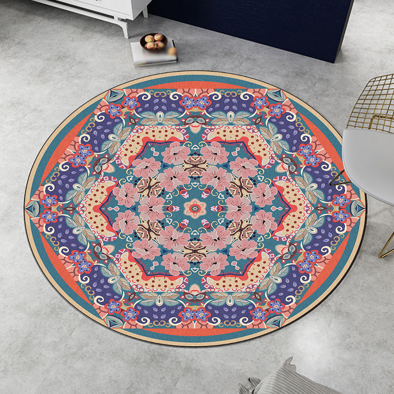Vintage medallion pattern rug with floral pink and purple tribal rug washable polyester non-slip back rug for the living room