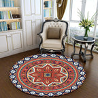 Persian Medallion Pattern Carpet Red Polyester Carpet Machine Washable Non-slip Carpet for the Bedroom