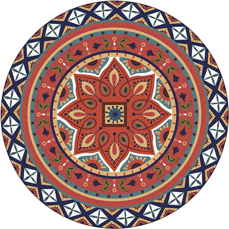 Persian Medallion Pattern Carpet Red Polyester Carpet Machine Washable Non-slip Carpet for the Bedroom