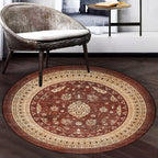 Persian Medallion Design Rug Brown Polyester Carpet Machine Washable Non-Slip Area Rug for Bedroom