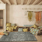 Americana Southwestern Rug in Gray Geometric Diamond Stripe Pattern Rug Polyester Non-Slip Rug for Home Decor
