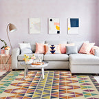 Southwest living room rug in ivory colored geometric triangle print rug machine washable polyester carpet