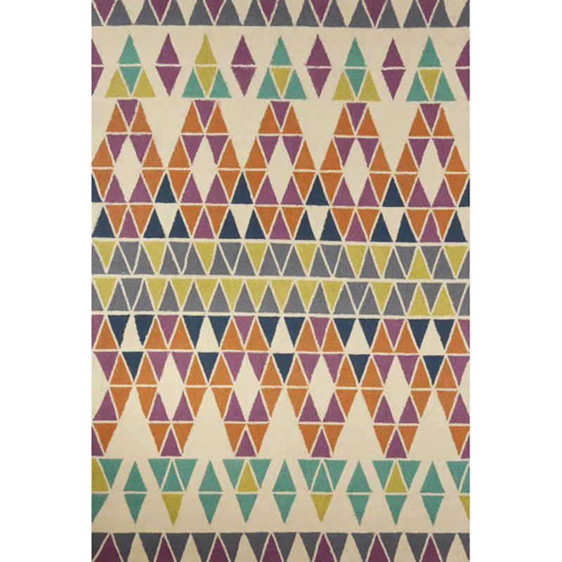 Southwest living room rug in ivory colored geometric triangle print rug machine washable polyester carpet