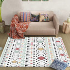 American Southwest Rug with White Geometric Diamond Pattern Rug Polyester Non-Slip Rug for Home Decor