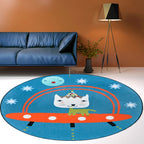 Beautiful children's rug in blue animal cat spaceship pattern rug polyester anti-slip mat rug for the children's room