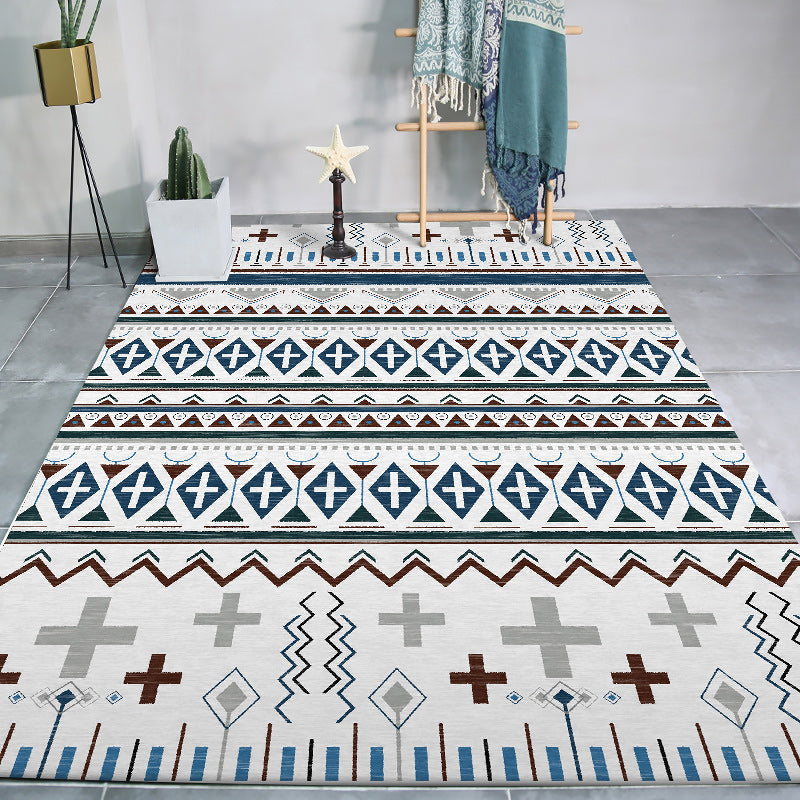 Tribal Southwestern rug with white geometric cross pattern rug polyester pet-friendly rug for home decor