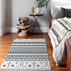Tribal Southwestern rug with white geometric cross pattern rug polyester pet-friendly rug for home decor