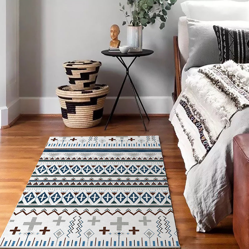 Tribal Southwestern rug with white geometric cross pattern rug polyester pet-friendly rug for home decor