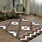Brown Bedroom Carpet Southwestern Geometric Diamond Wave Pattern Area Rug Polyester Non-Slip Rug