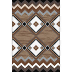 Brown Bedroom Carpet Southwestern Geometric Diamond Wave Pattern Area Rug Polyester Non-Slip Rug