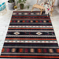 Tribal Southwest Rug in Black Geometric Stripe Pattern Rug Polyester Non-Slip Rug for Home Decor