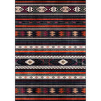 Tribal Southwest Rug in Black Geometric Stripe Pattern Rug Polyester Non-Slip Rug for Home Decor