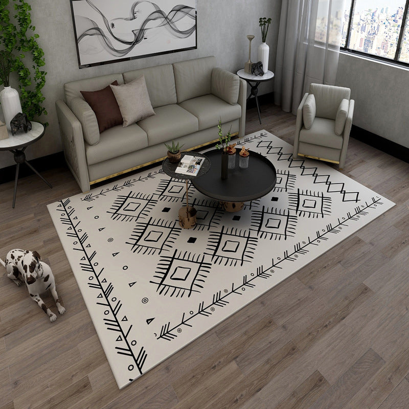 Classic Southwestern Pattern Carpet White Tribal Carpet Polyester Washable Non-Slip Back Carpet for Living Room