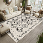 Classic Southwestern Pattern Carpet White Tribal Carpet Polyester Washable Non-Slip Back Carpet for Living Room