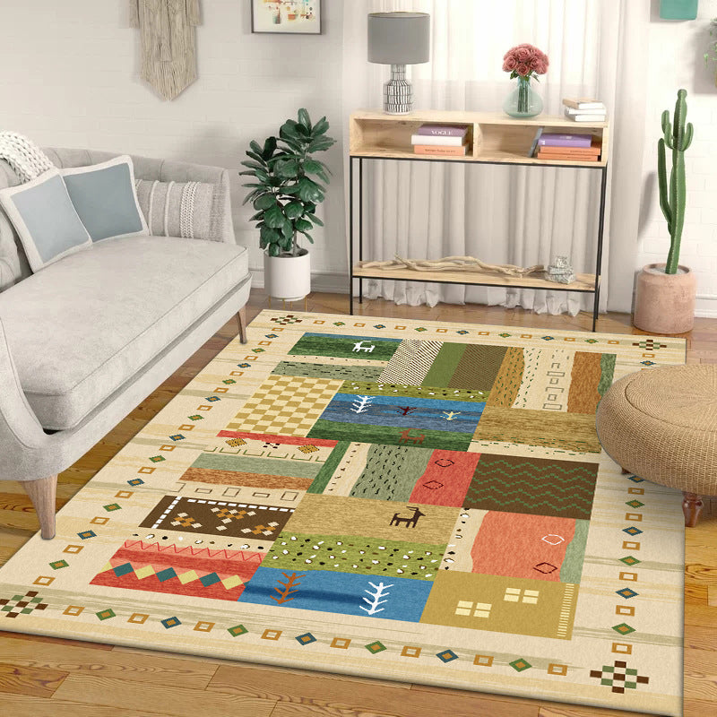 Americana Tribal Pattern Carpet Multi-Color Polyester Carpet Machine Washable Non-Slip Area Rug for Bedroom