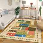 Americana Tribal Pattern Carpet Multi-Color Polyester Carpet Machine Washable Non-Slip Area Rug for Bedroom