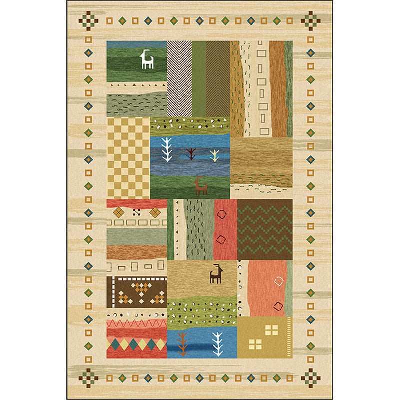 Americana Tribal Pattern Carpet Multi-Color Polyester Carpet Machine Washable Non-Slip Area Rug for Bedroom
