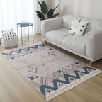 Classic Southwestern Geometric Pattern Rug Black and Brown Tribal Rug Linen Fringe Washable Rug for Living Room