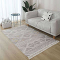 Gray and Brown Southwestern Rug Linen Tribal Geometric and Stripe Pattern Rug Washable Fringed Rug for the Living Room