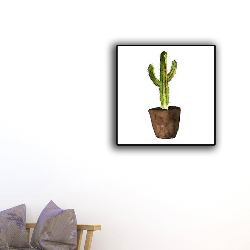 Green Pot Cactus Wall Art Decor Plant Tropical Texture Canvas Print for Home