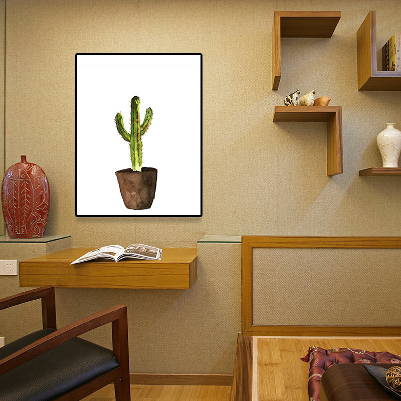 Green Pot Cactus Wall Art Decor Plant Tropical Texture Canvas Print for Home