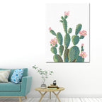 Green Cactus Flower Canvas Print Botanical Tropical Textured Wall Art for Home