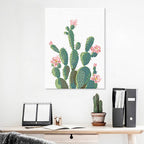 Green Cactus Flower Canvas Print Botanical Tropical Textured Wall Art for Home