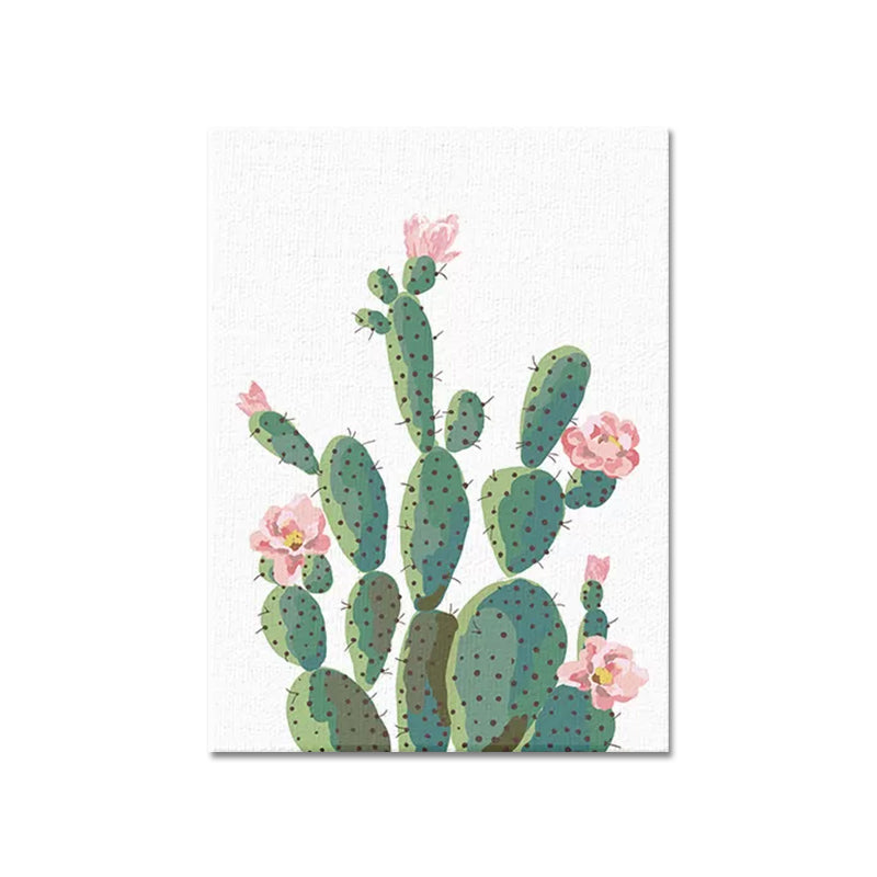 Green Cactus Flower Canvas Print Botanical Tropical Textured Wall Art for Home