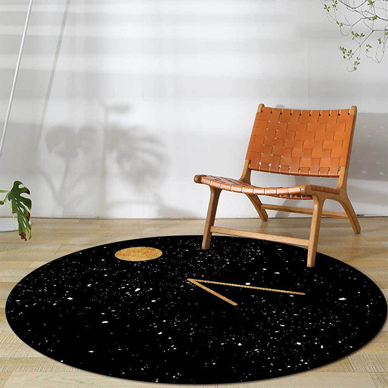 Novelty Outer Space Print Rug Black Polyester Rug Washable Non-Slip Back Rug for Living Room
