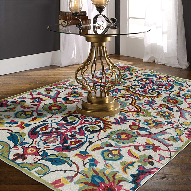 Classic Floral Design Rug Gray Multi-Color Classic Rug Polyester Washable Non-Slip Back Rug for the Living Room
