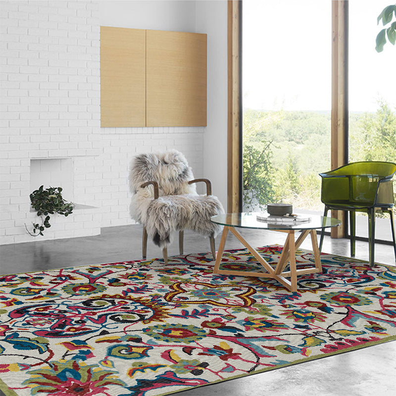 Classic Floral Design Rug Gray Multi-Color Classic Rug Polyester Washable Non-Slip Back Rug for the Living Room