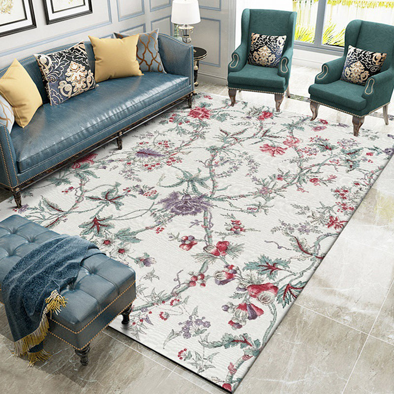 Classic floral pattern rug gray and green polyester rug machine washable non-slip rug for the bedroom