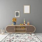 Classic floral pattern rug gray and green polyester rug machine washable non-slip rug for the bedroom