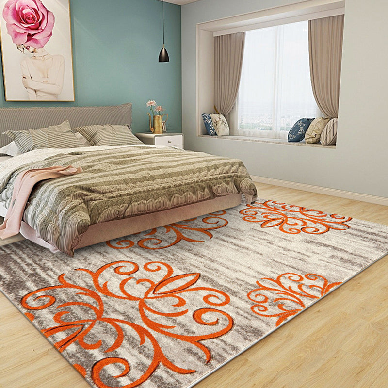 Washed Paisley Pattern Rug Gray Classic Rug Polyester Washable Non-Slip Base Rug for Living Room