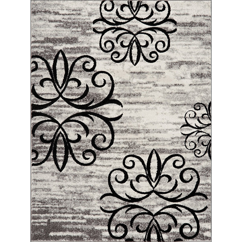 Washed Paisley Pattern Rug Gray Classic Rug Polyester Washable Non-Slip Base Rug for Living Room