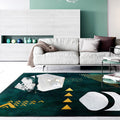 Novelty Geometric Print Area Rug Dark Green Polyester Rug Machine Washable Non-Slip Area Rug for Bedroom