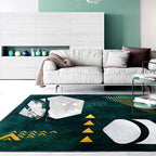 Novelty Geometric Print Area Rug Dark Green Polyester Rug Machine Washable Non-Slip Area Rug for Bedroom