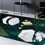 Novelty Geometric Print Area Rug Dark Green Polyester Rug Machine Washable Non-Slip Area Rug for Bedroom
