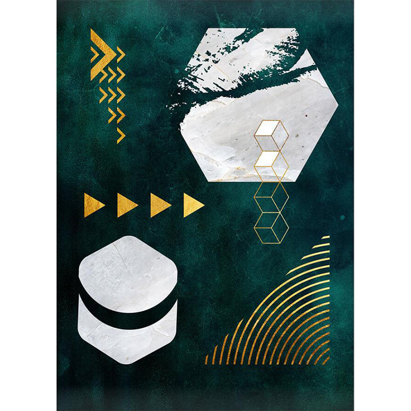 Novelty Geometric Print Area Rug Dark Green Polyester Rug Machine Washable Non-Slip Area Rug for Bedroom