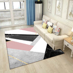 Pink and Black Bedroom Carpet Modern Color Block Geometric Marble Pattern Area Rug Polyester Non-Slip Rug