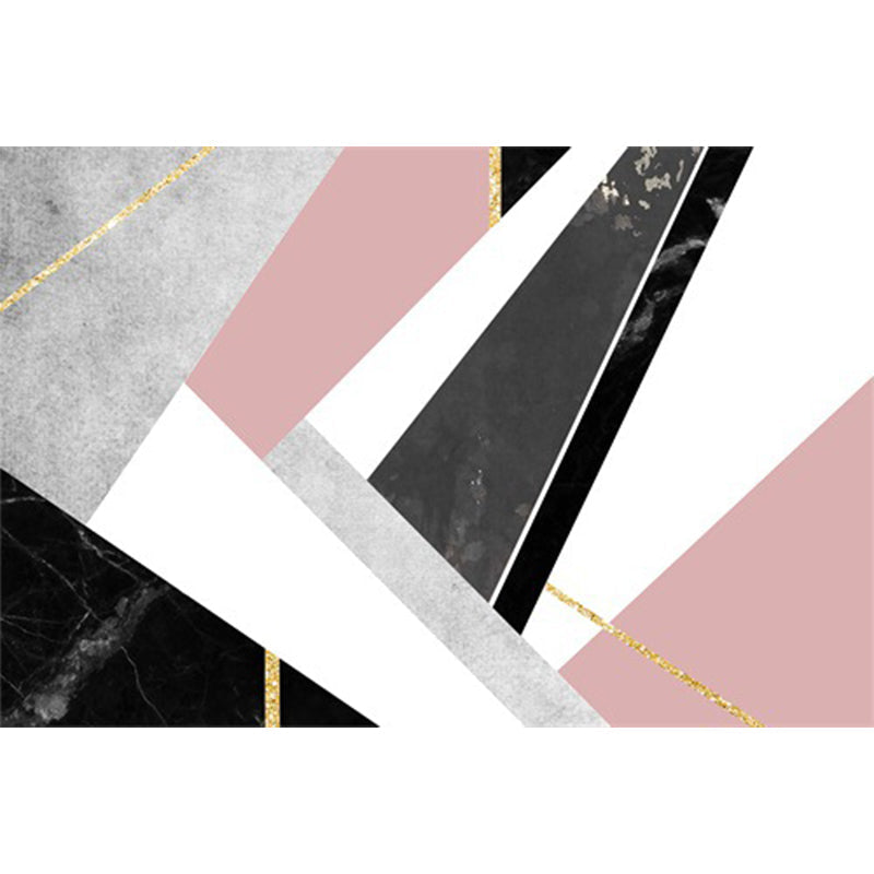 Pink and Black Bedroom Carpet Modern Color Block Geometric Marble Pattern Area Rug Polyester Non-Slip Rug