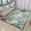 Moroccan Living Room Rug in Blue Diamond Print Rug Polyester Stain Resistant Non-Slip Area Rug