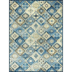 Moroccan Living Room Rug in Blue Diamond Print Rug Polyester Stain Resistant Non-Slip Area Rug