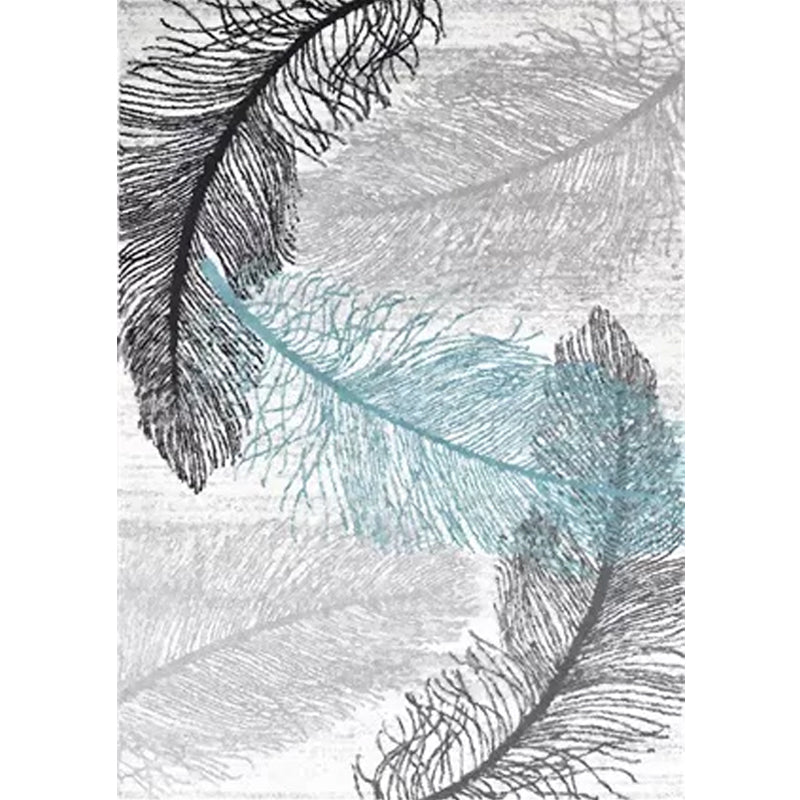 Tropical living room rug in gray botanical print rug polyester non-slip machine washable area rug