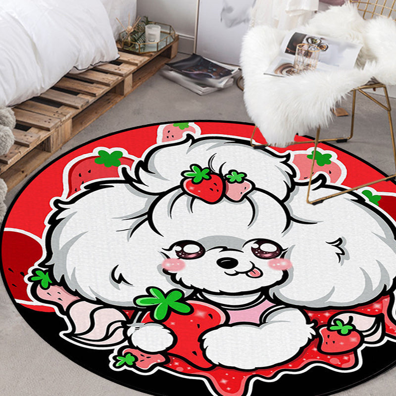 Children's Room Rug in Purple and Red Animal Dog Star Strawberry Print Rug Polyester Non-Slip Area Rug